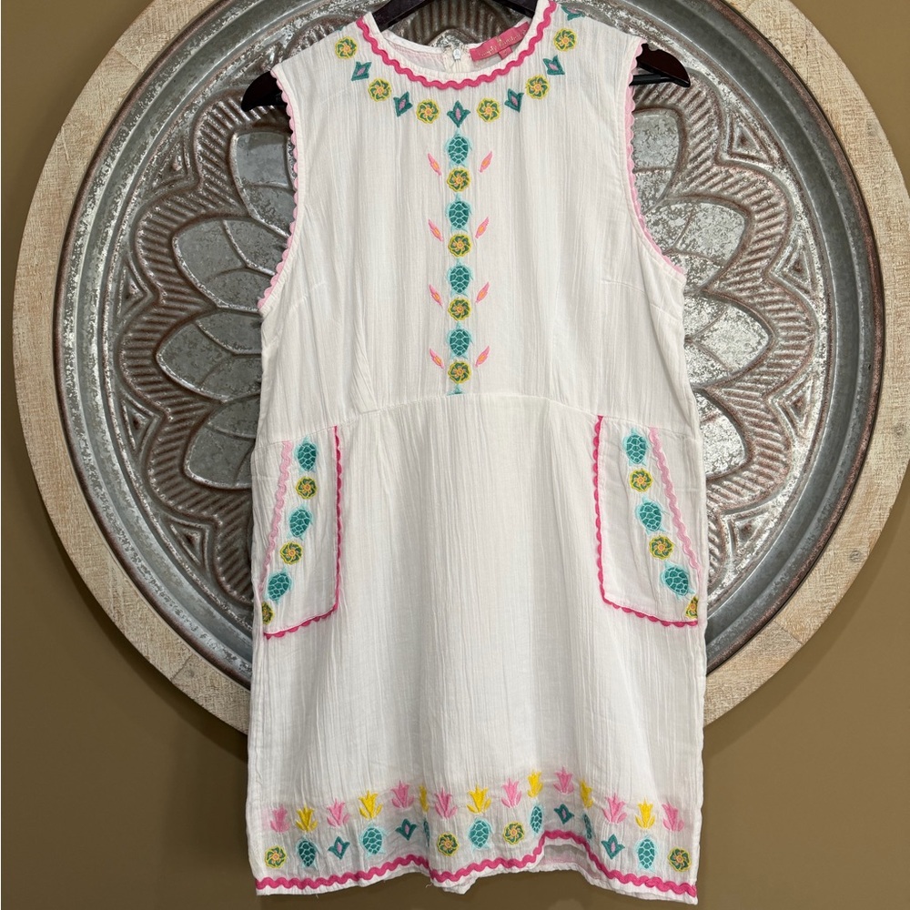 Simply Southern White Mini Dress with Pink, Teal & Yellow Embroidery